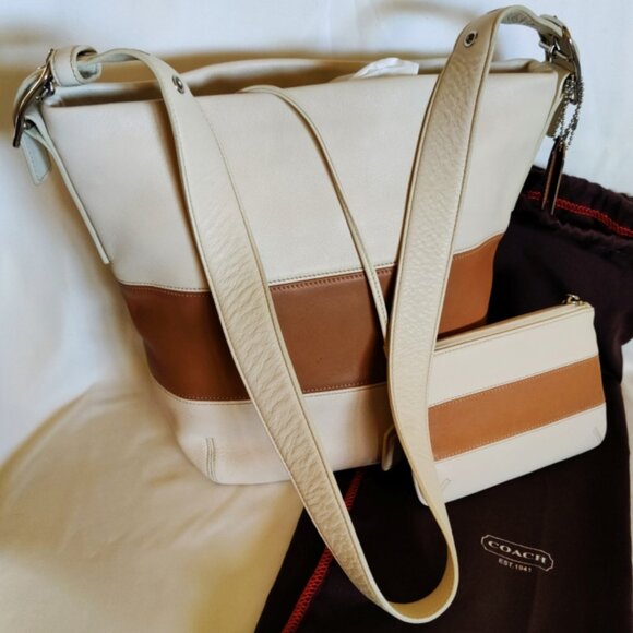 Coach Vintage Rugby Stripe Leather Duffle Sac Bucket Bag w/Matching Wristlet EUC - Picture 16 of 16